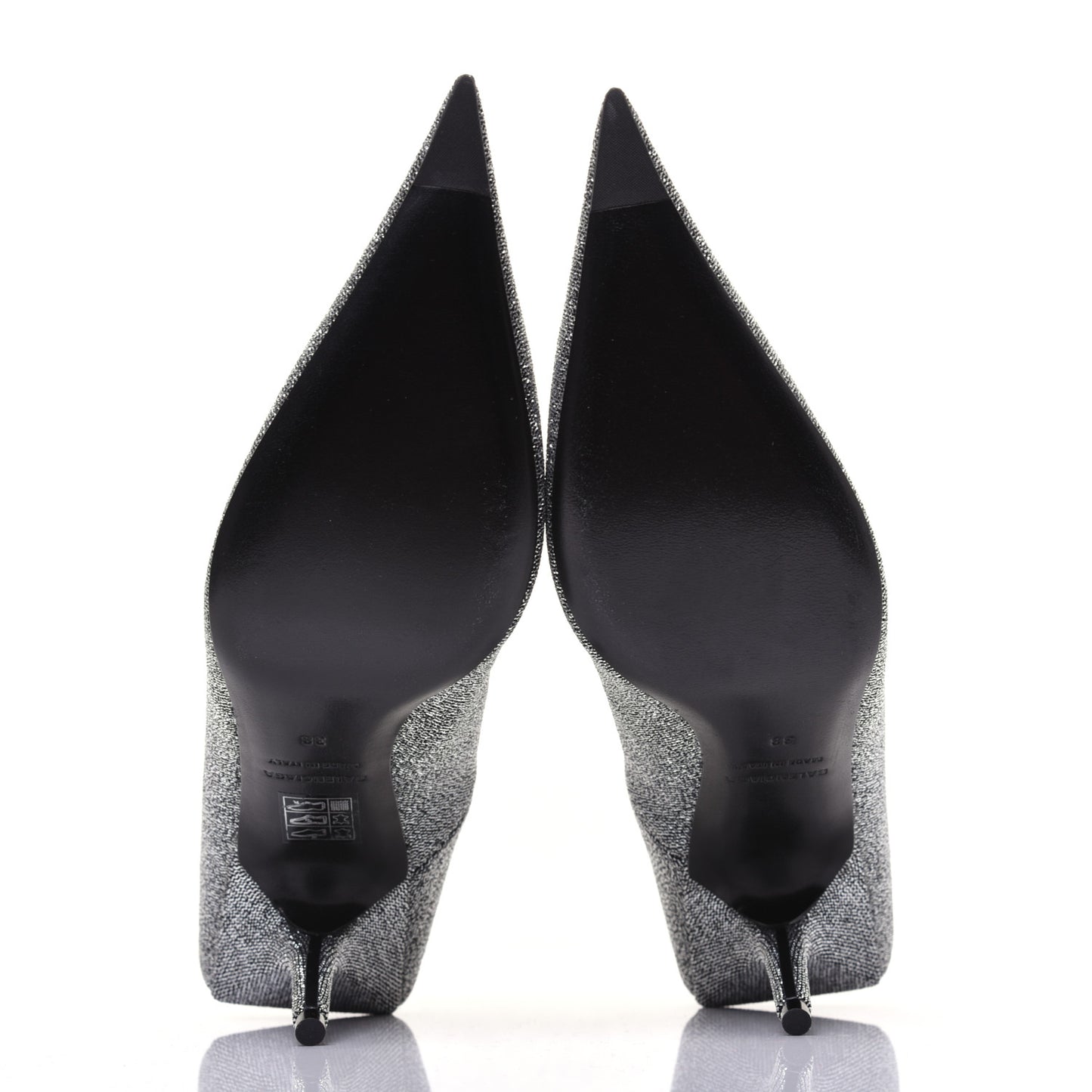 Shiny Fabric Square Knife 80mm Pumps 38 Silver