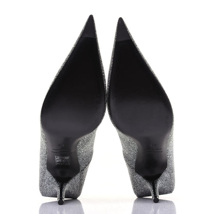 Balenciaga Shiny Fabric Square Knife 80mm Pumps 38 Silver 5 of 11