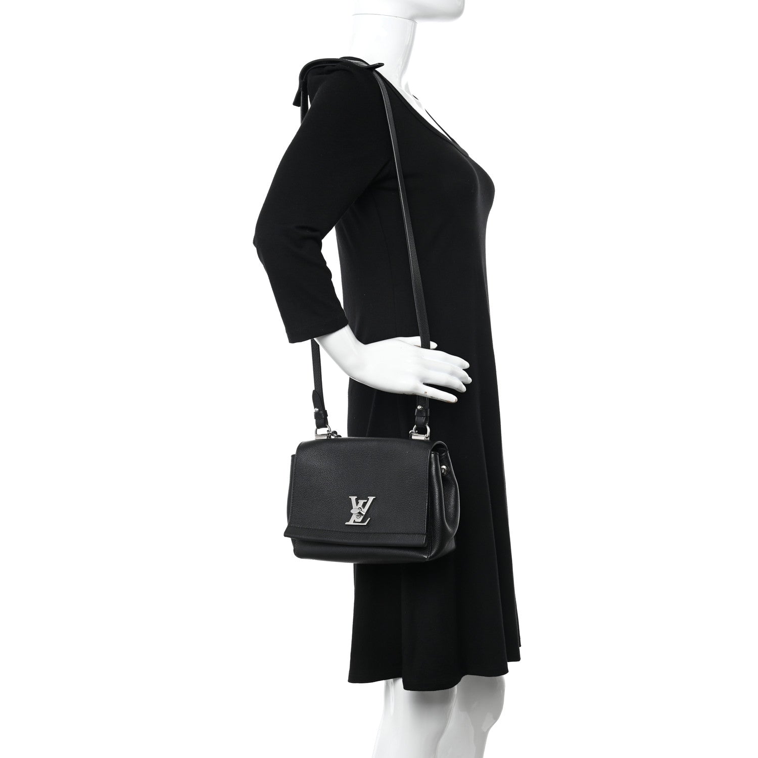 Louis Vuitton Calfskin Lockme II Chain Bag BB Black 2 of 10