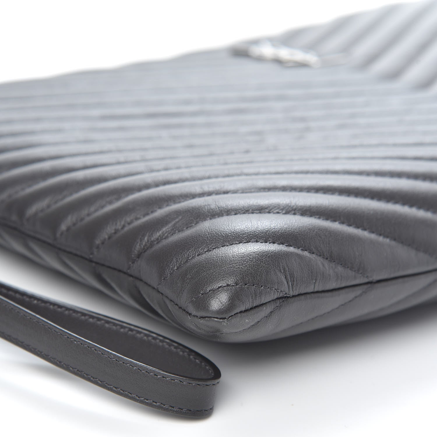 Saint Laurent Calfskin Matelasse Chevron Cassandre Monogram Document Holder Coal 7 of 8