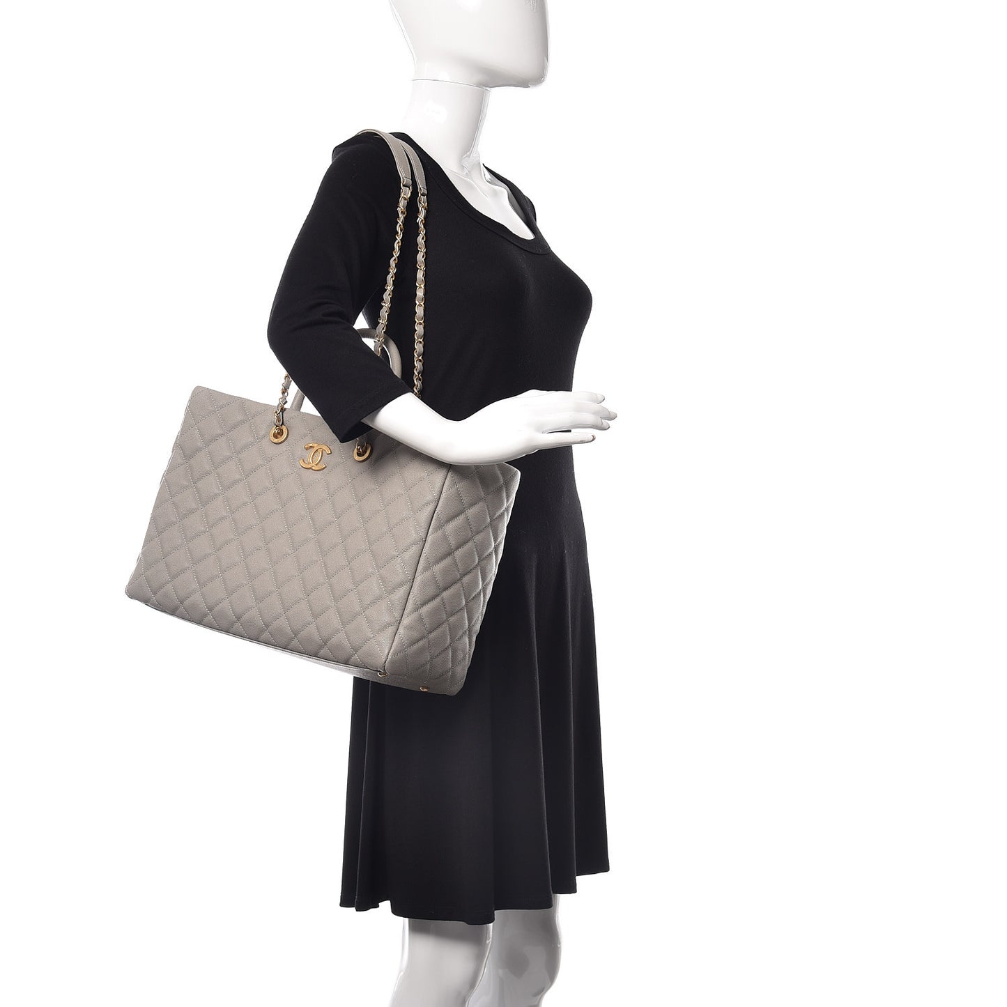 Caviar Quilted Large Coco Handle Shopping Tote Grey
