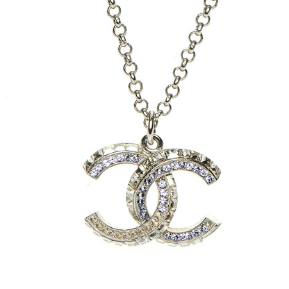 Chanel Baguette Crystal Pearl CC Necklace Purple Silver 3 of 9