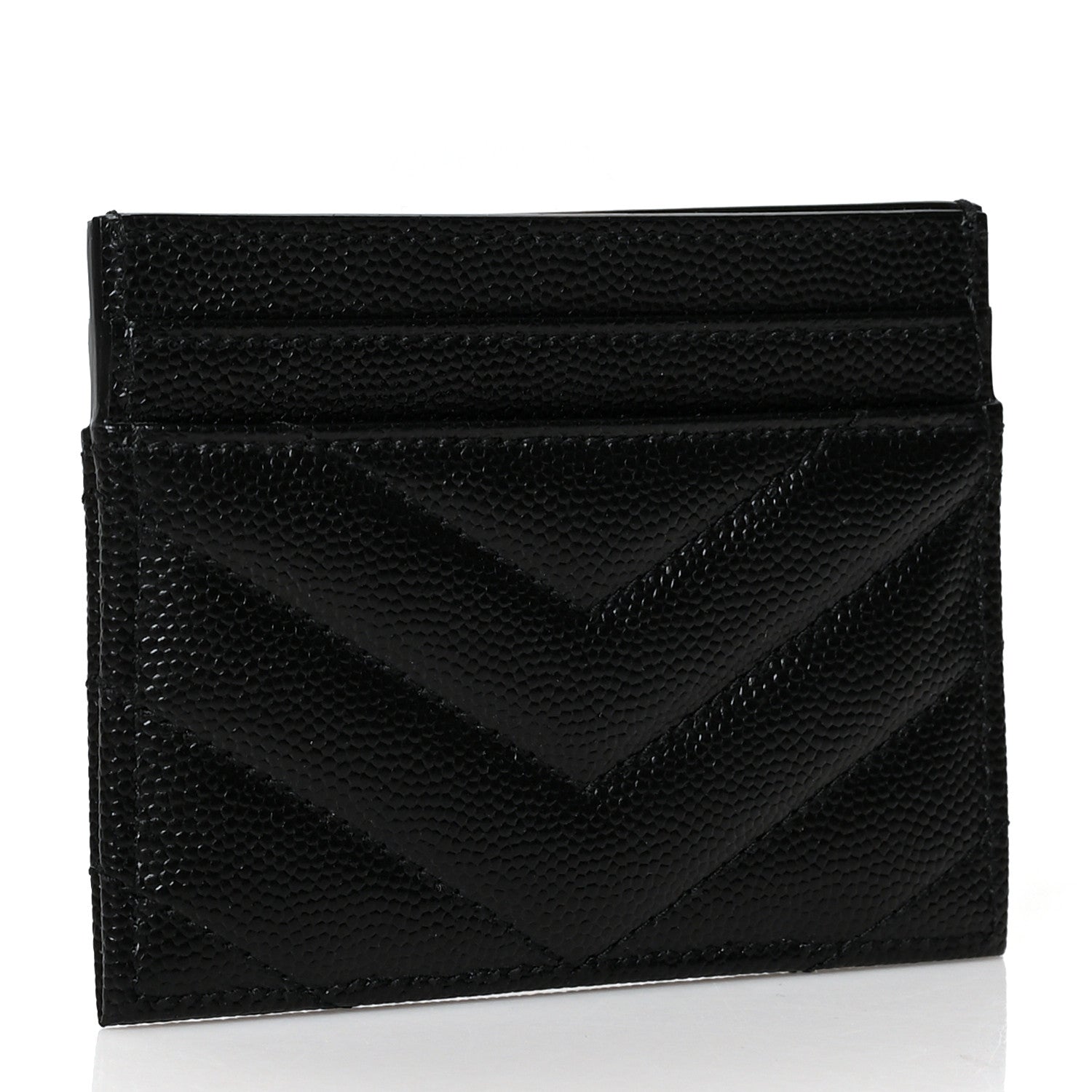 Saint Laurent Grain De Poudre Matelasse Chevron Monogram Credit Card Case Black 3 of 8