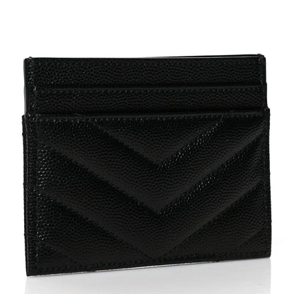 Saint Laurent Grain De Poudre Matelasse Chevron Monogram Credit Card Case Black 3 of 8