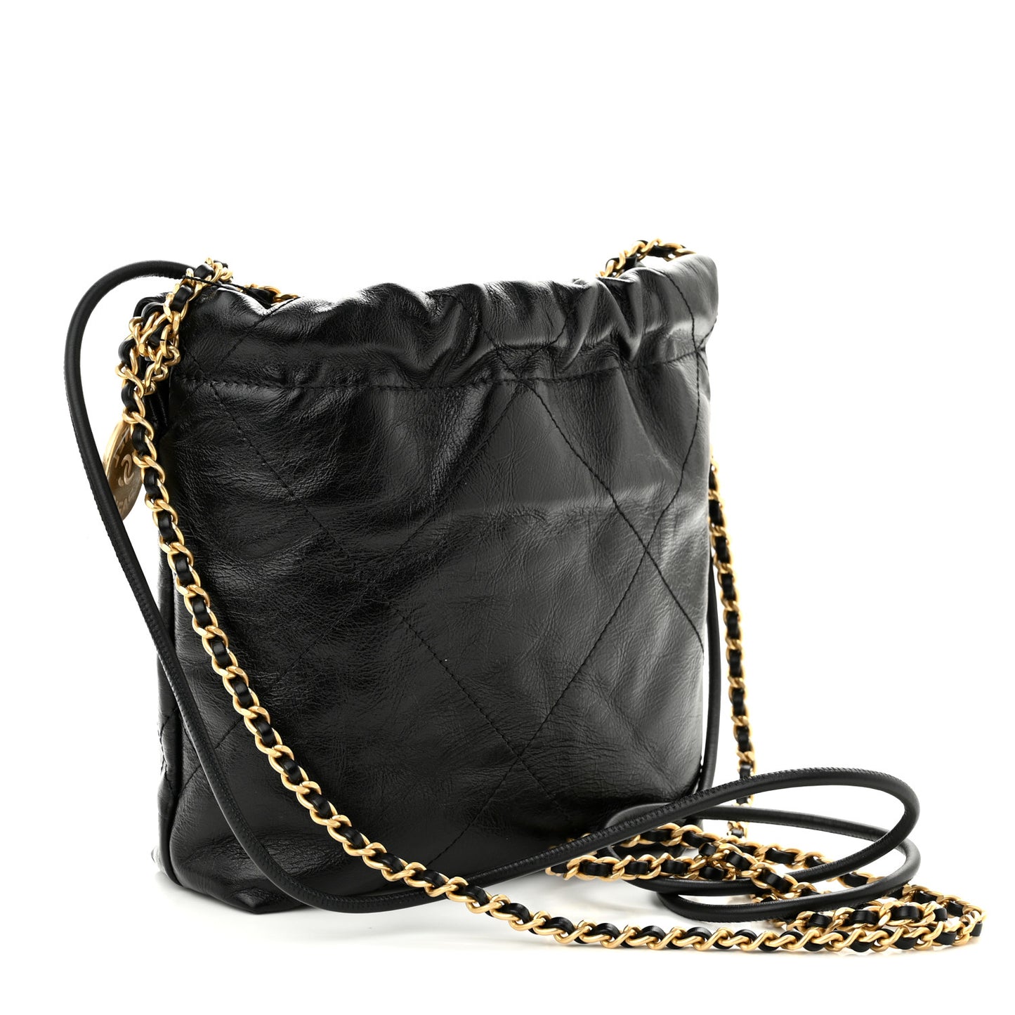 Shiny Crumpled Calfskin Quilted Pearl Mini Chanel 22 Black