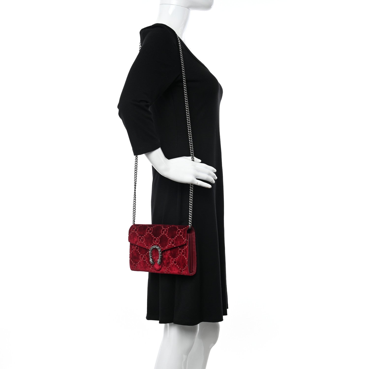 Gucci Velvet GG Monogram Mini Dionysus Chain Wallet Red Cipria 2 of 9