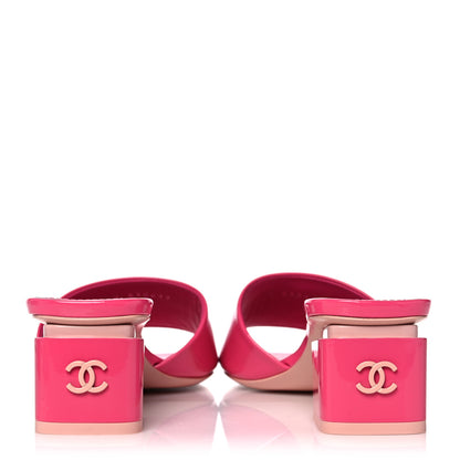 Chanel Patent Calfskin CC Mules 39 Dark Pink Light Pink 5 of 11