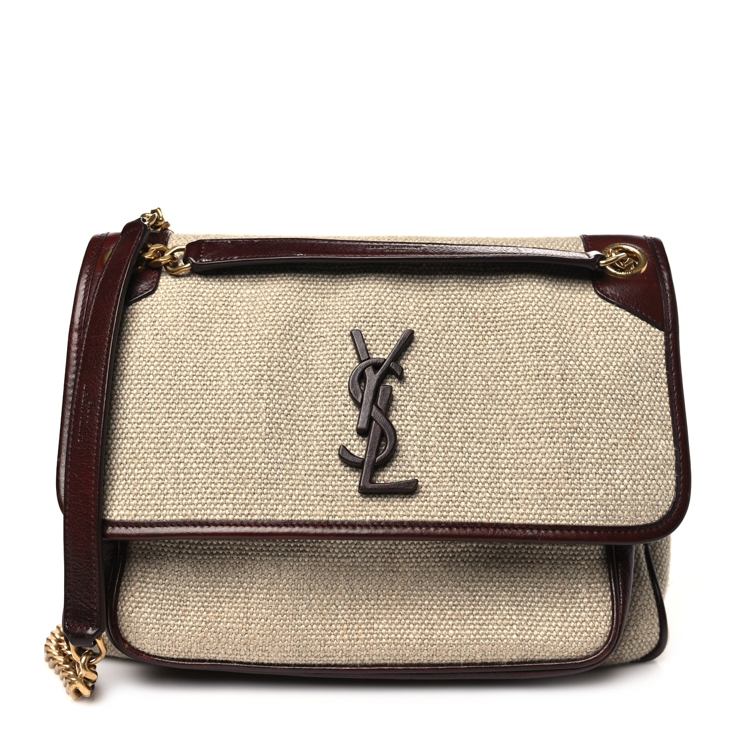 Saint Laurent Cotton Canvas Vintage Calfskin Monogram Medium Niki Chain Satchel Natural Chocolate 1 of 10