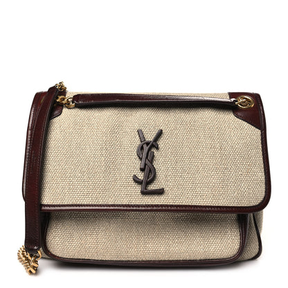 Saint Laurent Cotton Canvas Vintage Calfskin Monogram Medium Niki Chain Satchel Natural Chocolate 1 of 10
