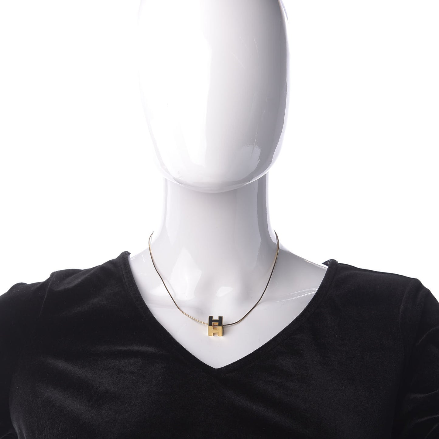 Gold Lacquered Cage d'H Pendant Necklace Black