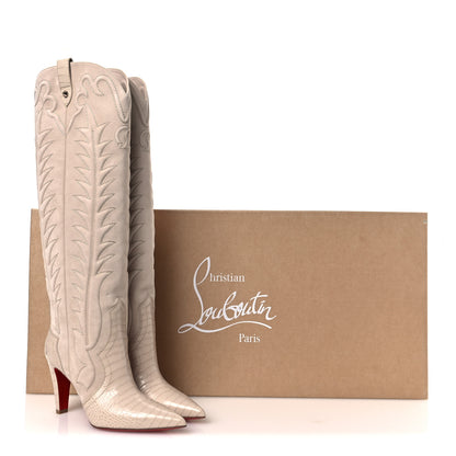 Christian Louboutin Calfskin Alligator Embossed Veau Velours Santia Botta 85 Tall Boots 40 Pearl 10 of 10