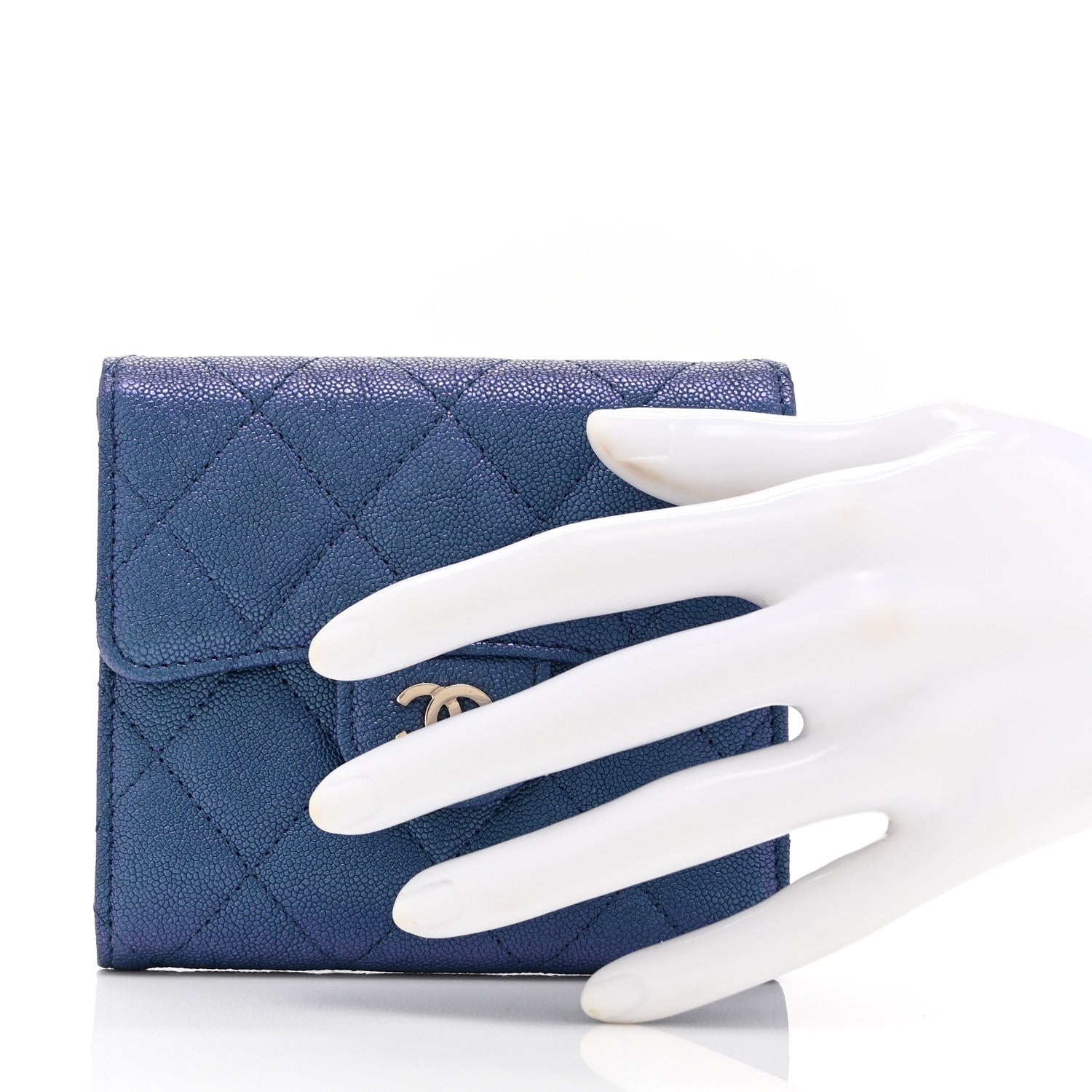 Chanel Iridescent Caviar Flap Quilted Card Holder Wallet Dark Blue 2 of 10