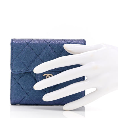 Chanel Iridescent Caviar Flap Quilted Card Holder Wallet Dark Blue 2 of 10