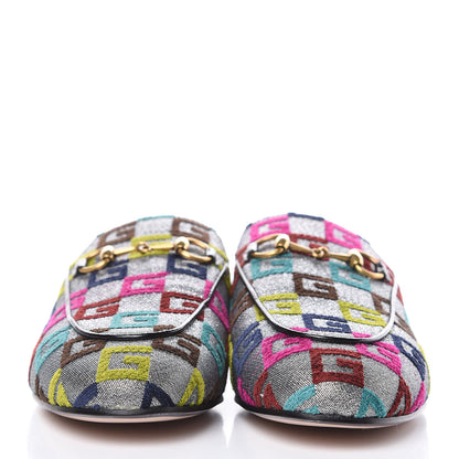 Gucci Velvet Lurex Square G Womens Princetown Slippers 37 Silver Multicolor 2 of 9