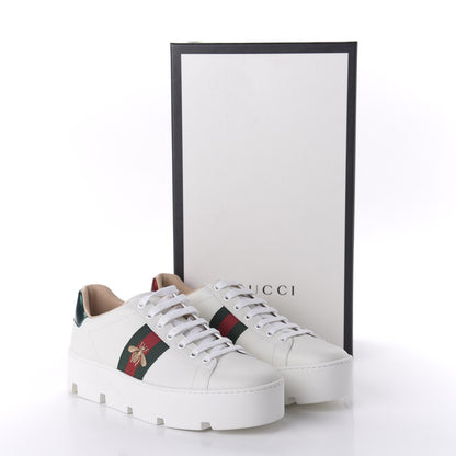 Gucci Calfskin Web Bee Embroidered Womens Ace Platform Sneakers 38.5 White 9 of 9