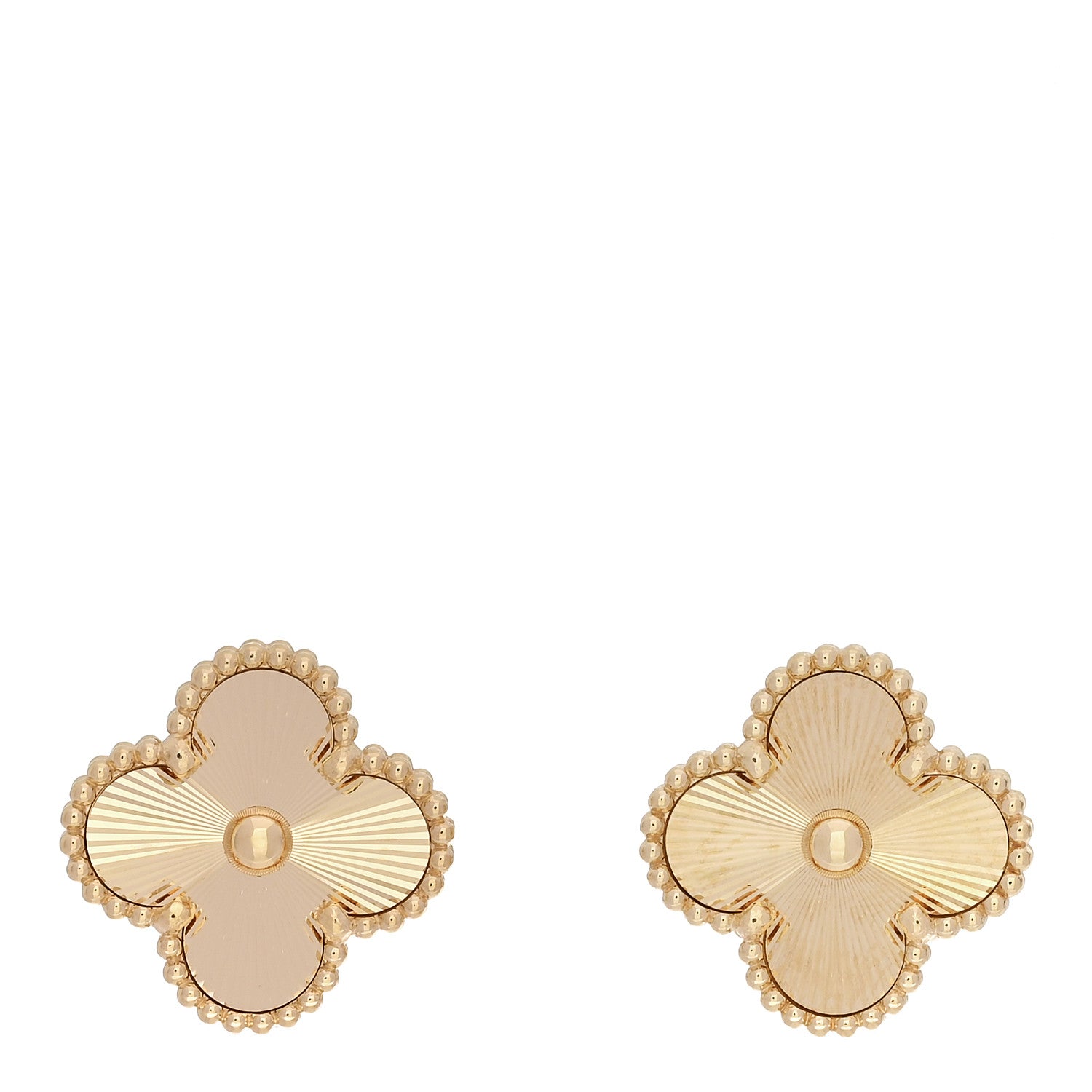 Van Cleef & Arpels 18K Yellow Gold Guilloche Vintage Alhambra Earrings 1 of 5