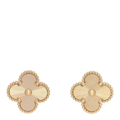 Van Cleef & Arpels 18K Yellow Gold Guilloche Vintage Alhambra Earrings 1 of 5