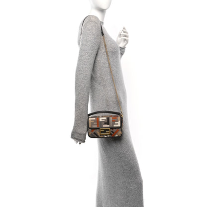 Fendi Canvas Vitello King Seta FF Embroidered Mini Baguette Tartufo Ebano Multicolor 2 of 10