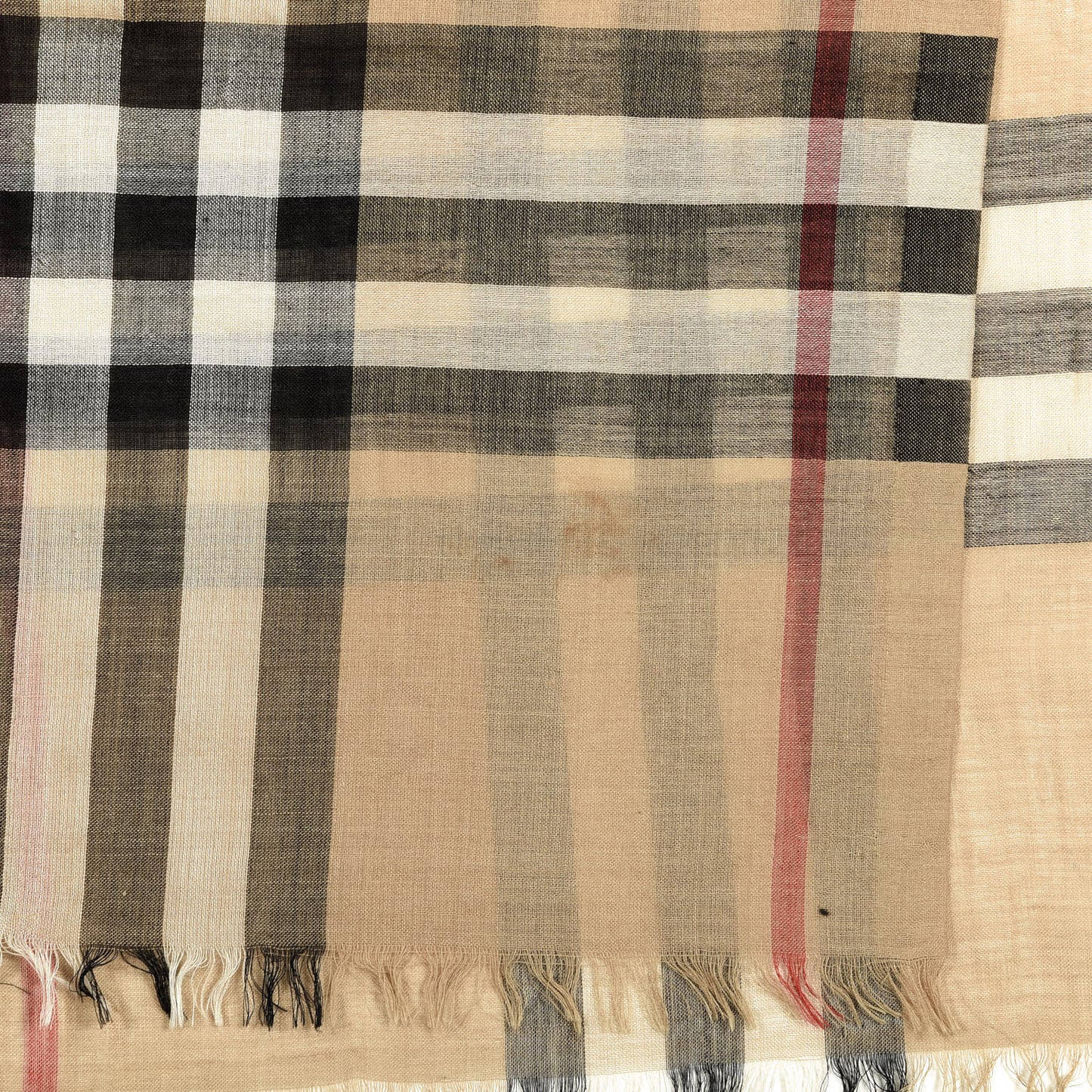 Linen Giant Check Lightweight Scarf Camel