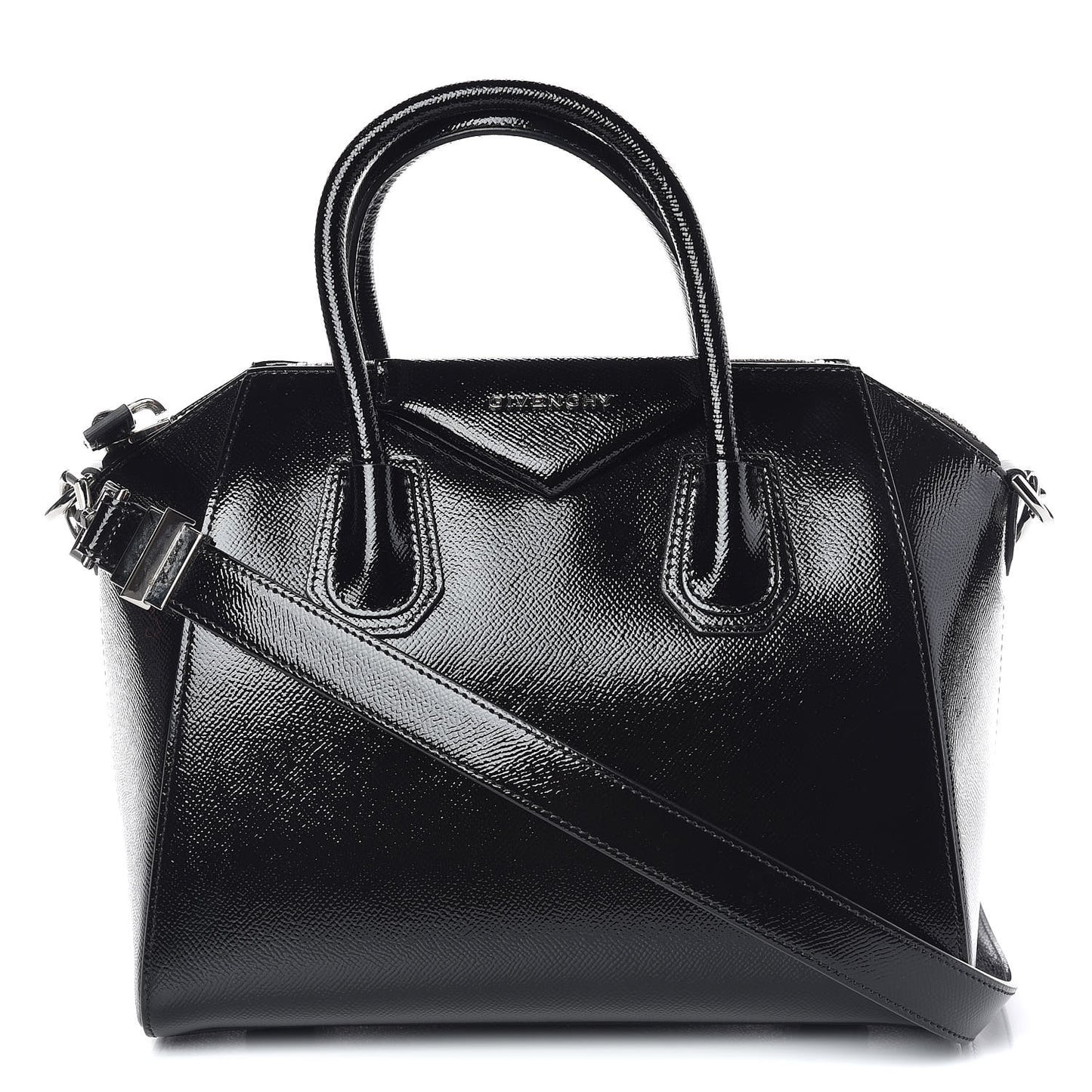 Textured Patent Calfskin Small Antigona Black