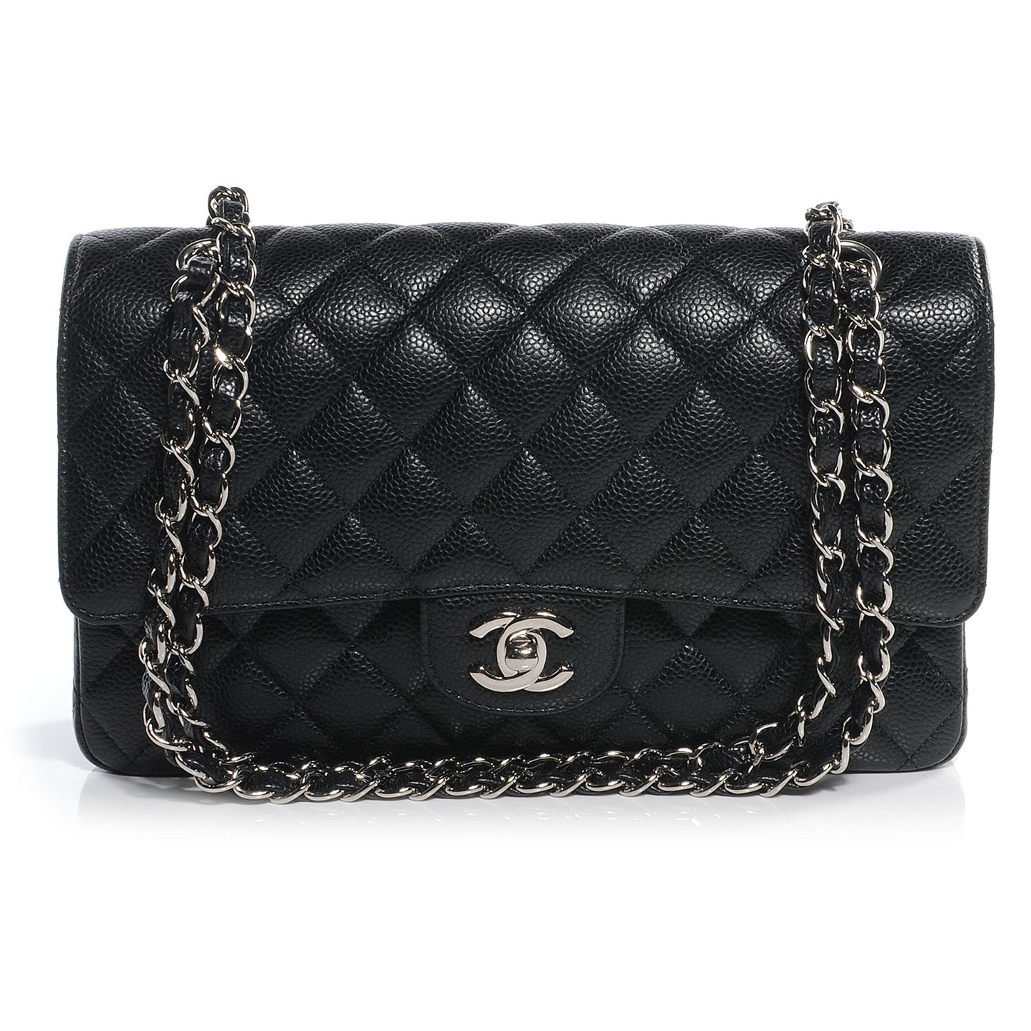 Caviar Quilted Medium Double Flap Black