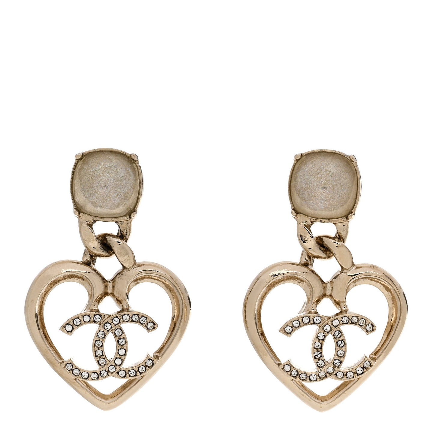 Metal Strass CC Heart Drop Earrings Gold