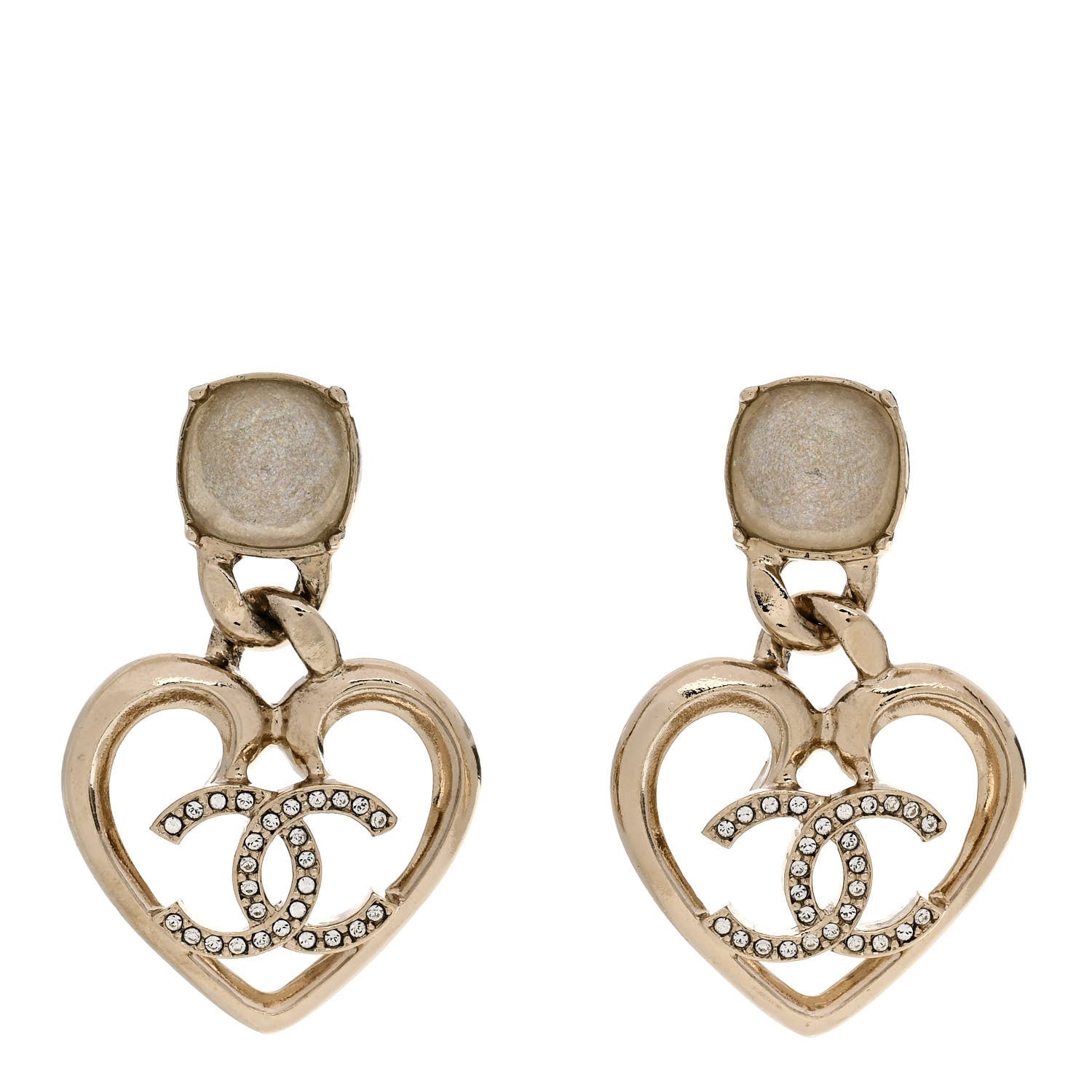 Chanel Metal Strass CC Heart Drop Earrings Gold 1 of 5