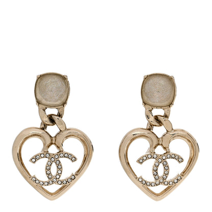 Chanel Metal Strass CC Heart Drop Earrings Gold 1 of 5