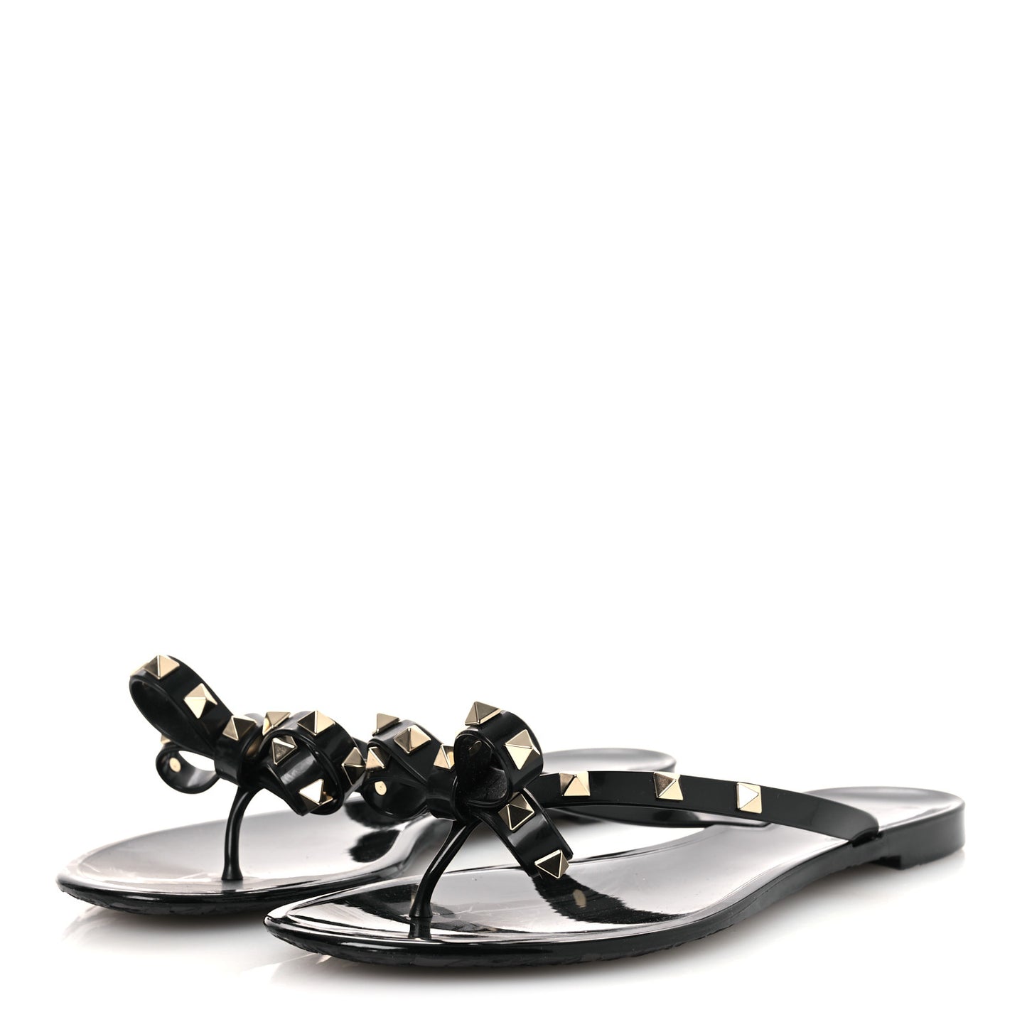 PVC Jelly Rockstud Bow Thong Sandals 40 Black