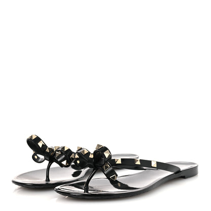 Valentino Garavani PVC Jelly Rockstud Bow Thong Sandals 40 Black 4 of 9