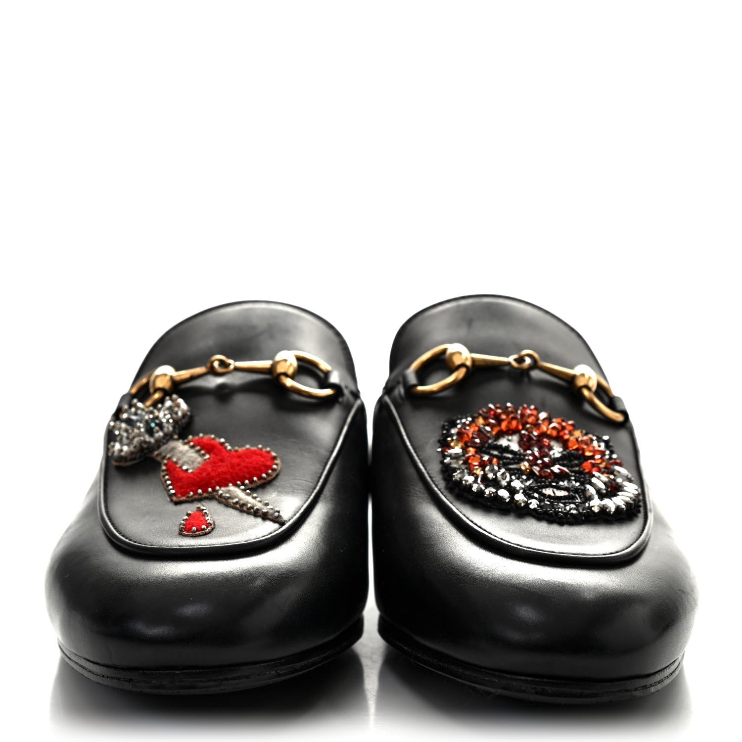 Gucci Calfskin Crystal Tiger Embroidered Womens Princetown Slippers 36 Black 2 of 10