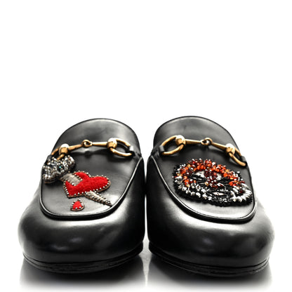 Gucci Calfskin Crystal Tiger Embroidered Womens Princetown Slippers 36 Black 2 of 10