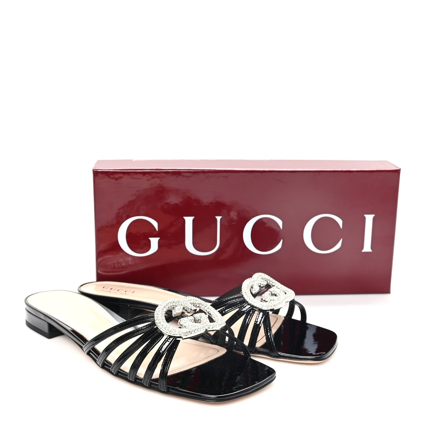 Vernice Crystal Womens Interlocking G Slide Sandals 40 Black
