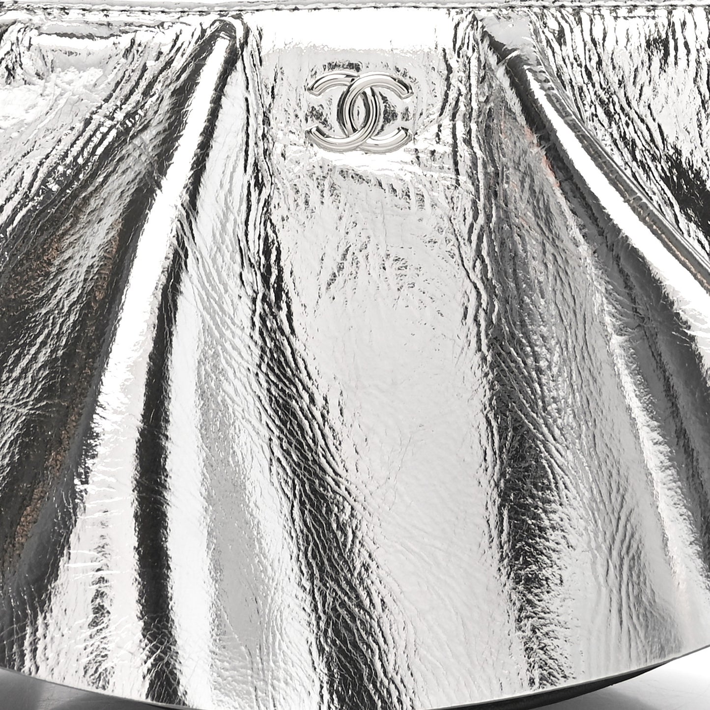 Metallic Lambskin Wave Clutch Black Silver