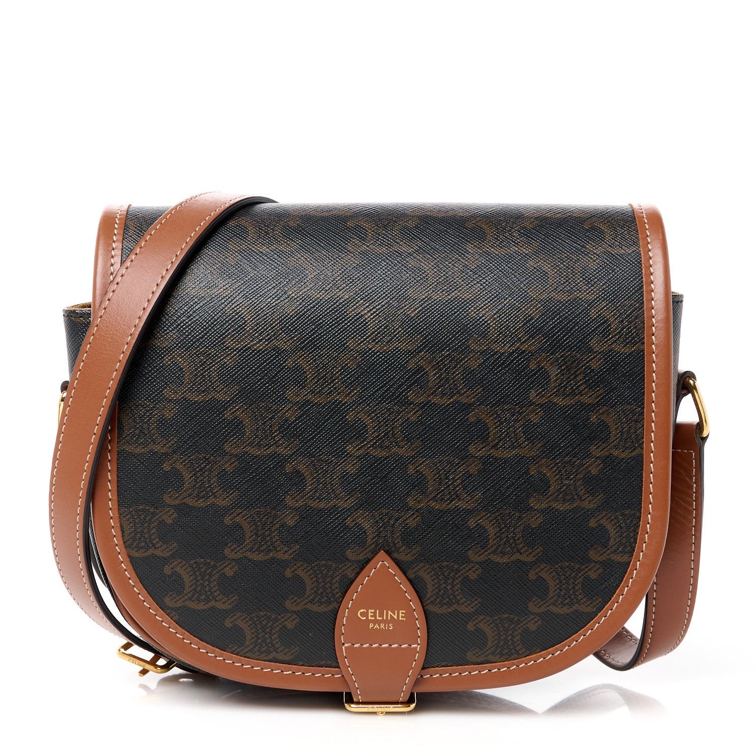 Celine Triomphe Canvas Medium Folco Bag Tan 1 of 11