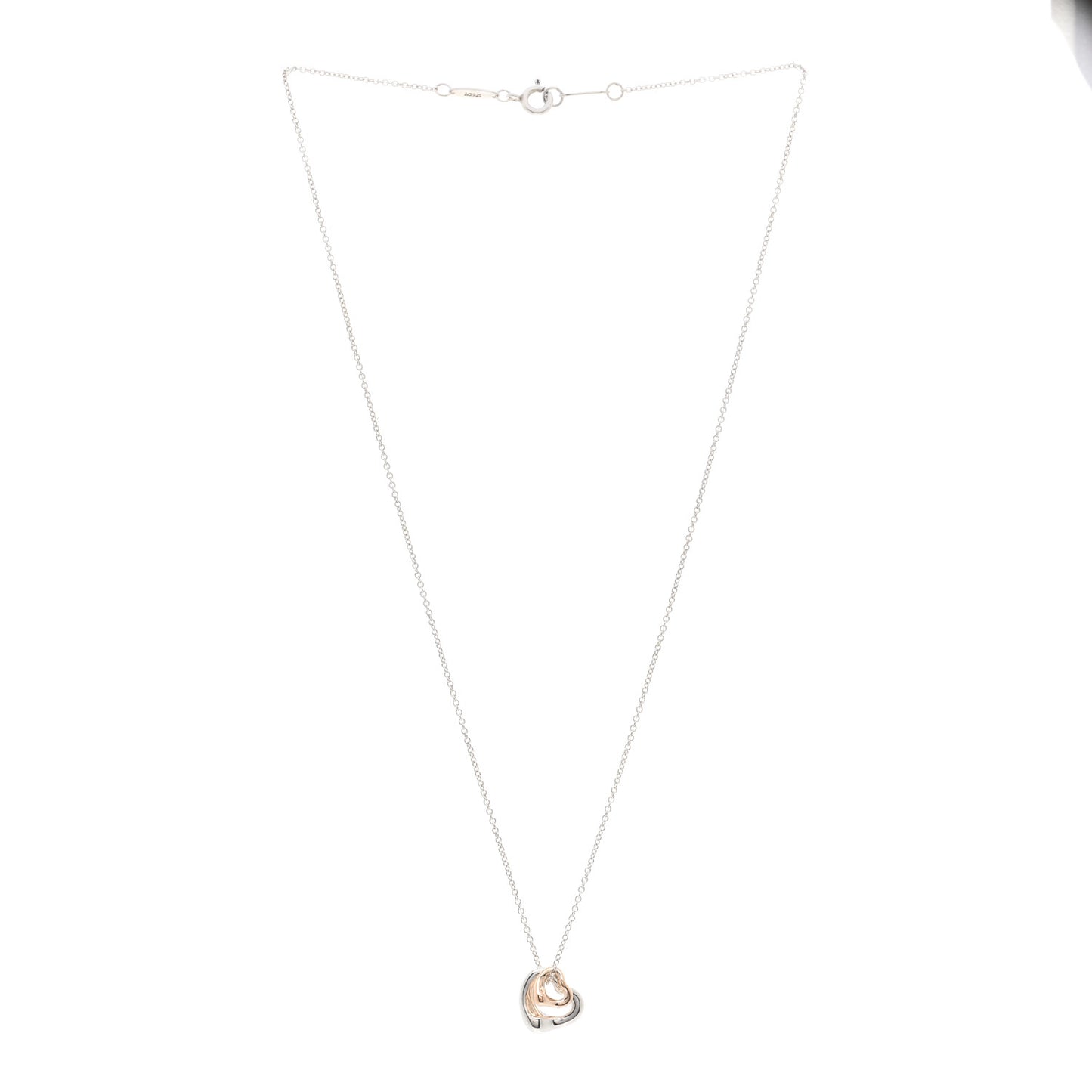 Sterling Silver 18K Rose Gold Elsa Peretti Extra Mini Double Open Heart Pendant Necklace