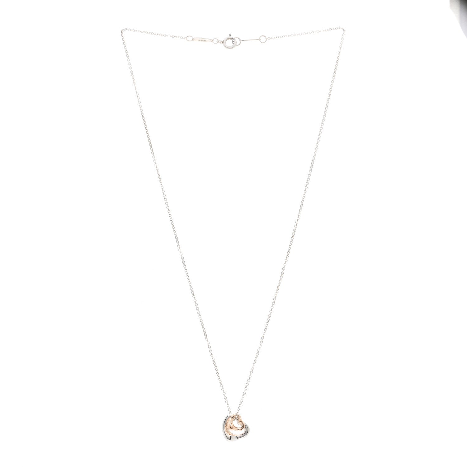 Tiffany Sterling Silver 18K Rose Gold Elsa Peretti Extra Mini Double Open Heart Pendant Necklace 3 of 4