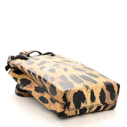 Balenciaga Smooth Calfskin Leopard Print Logo Shopping Phone Holder Bag Beige Black 4 of 11