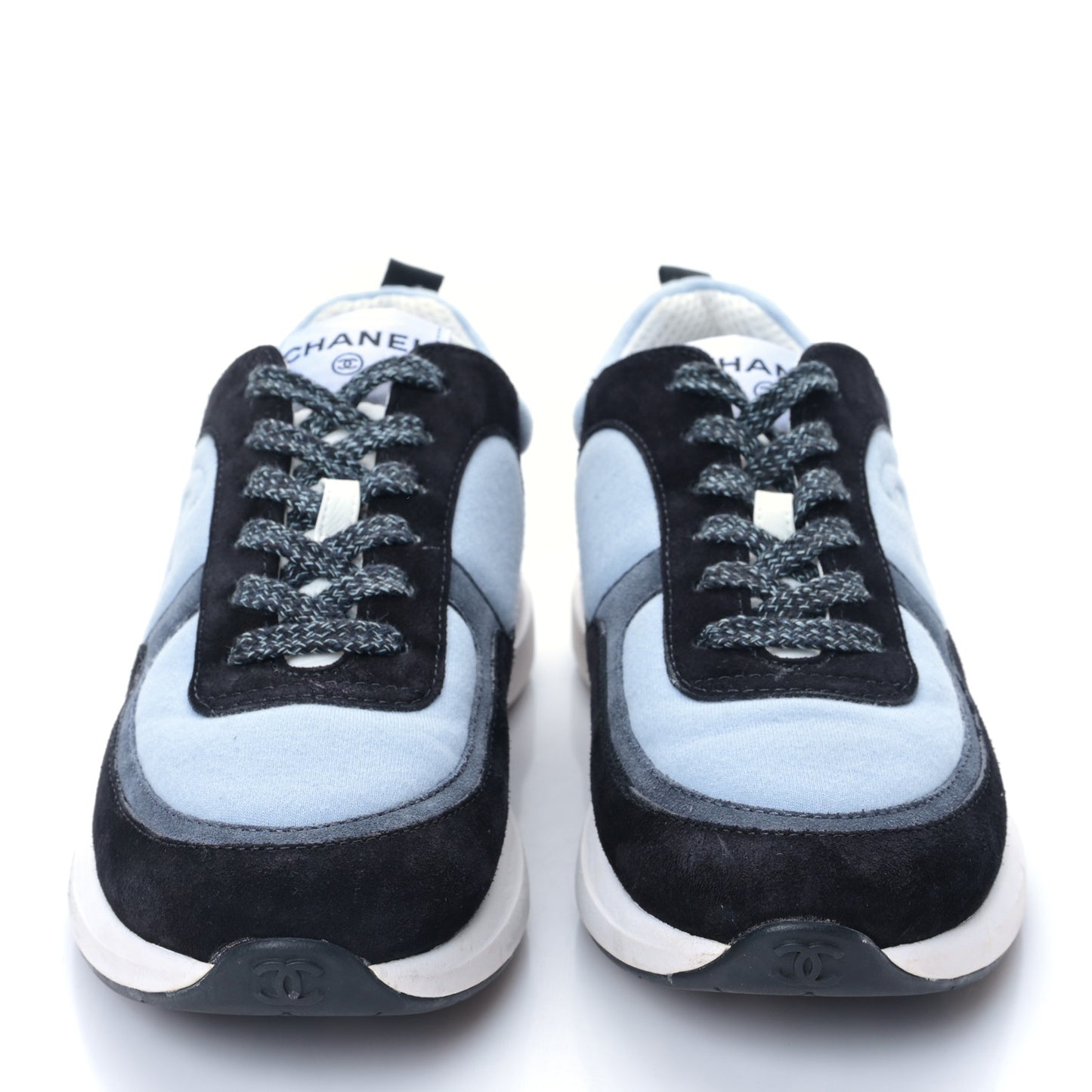 Suede Calfskin Fabric CC Sneakers 39 Light Blue Black