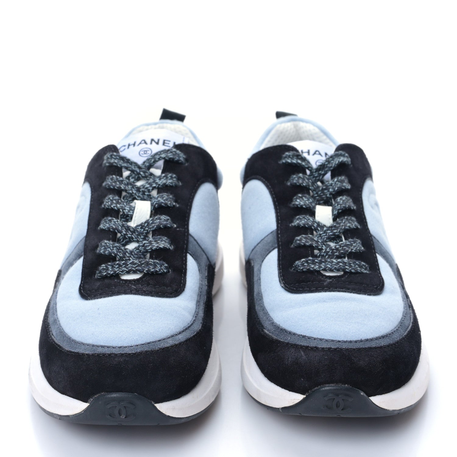 Chanel Suede Calfskin Fabric CC Sneakers 39 Light Blue Black 2 of 8