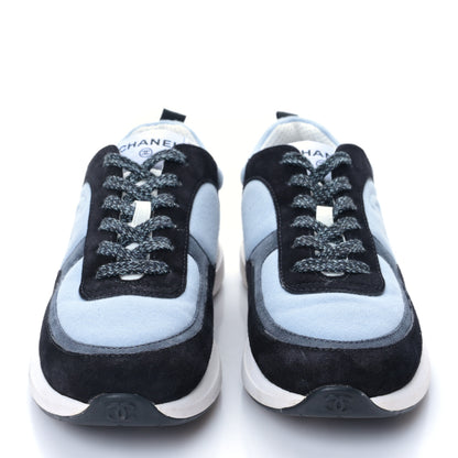 Chanel Suede Calfskin Fabric CC Sneakers 39 Light Blue Black 2 of 8