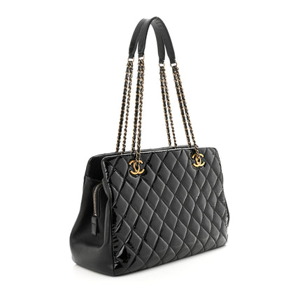 Chanel Patent Goatskin Quilted Small CC Eyelet Tote Black 3 of 10