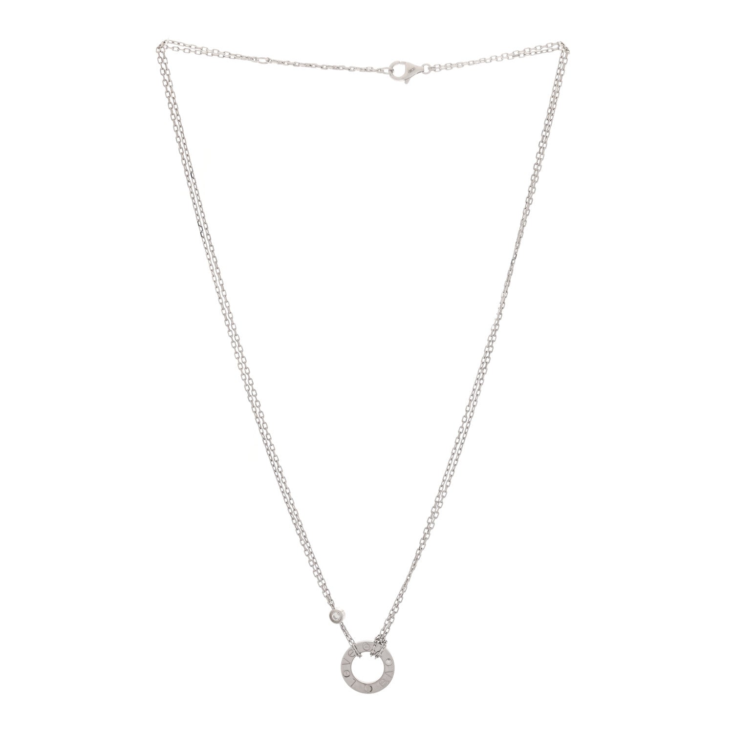 Cartier 18K White Gold 2 Diamond LOVE Necklace 3 of 5