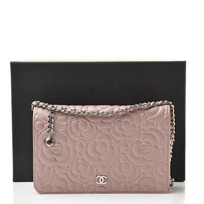 Chanel Goatskin Camellia Embossed Wallet On Chain WOC Light Pink 12 of 12