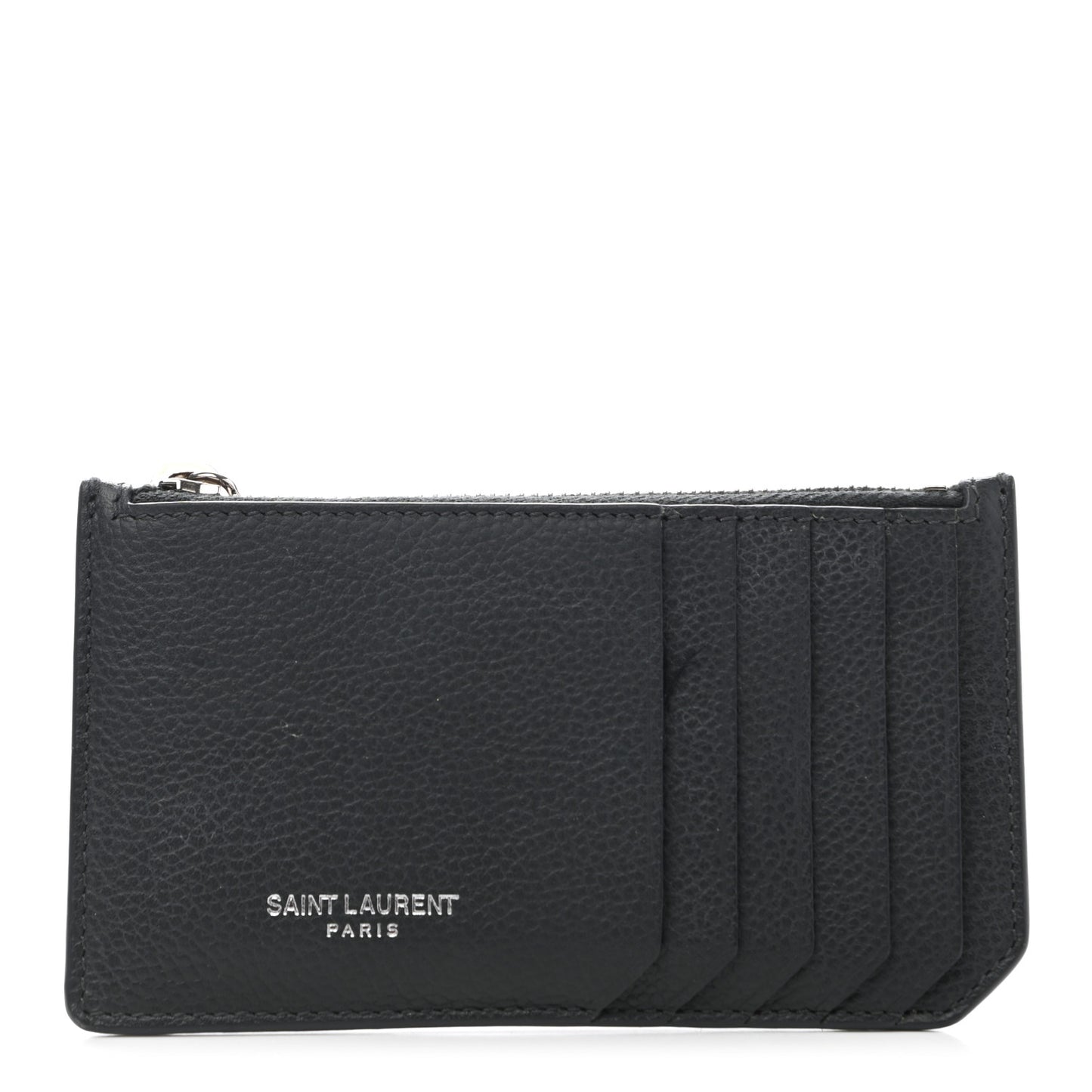 Grained Calfskin 5 Fragments Zip Pouch Card Holder Dark Smog