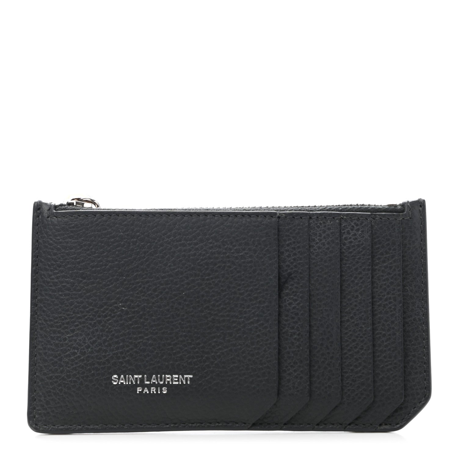 Saint Laurent Grained Calfskin 5 Fragments Zip Pouch Card Holder Dark Smog 1 of 7