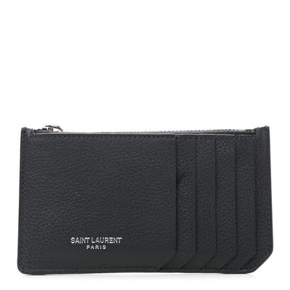 Saint Laurent Grained Calfskin 5 Fragments Zip Pouch Card Holder Dark Smog 1 of 7