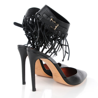 Valentino Garavani Grained Calfskin Fringe Illusion Ankle Wrap Pumps 36 Black 4 of 9