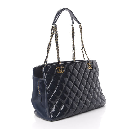 Chanel Patent Goatskin Quilted Small CC Eyelet Tote Blue 3 of 10