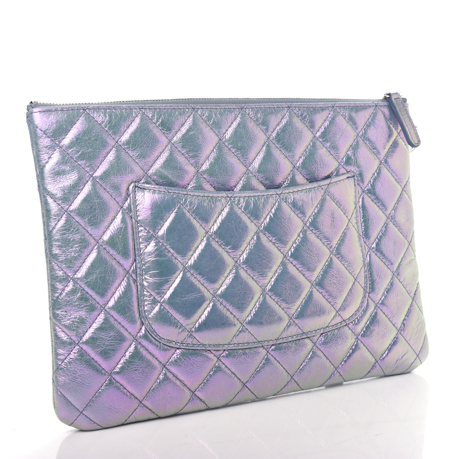 Chanel Iridescent Crumpled Lambskin Medium Cosmetic Case Light Blue 3 of 8